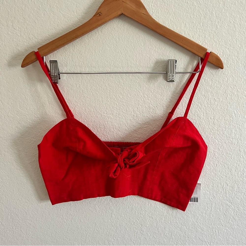 Urban Outfitters Red Linen Tie Front Crop Top Sz M NWT